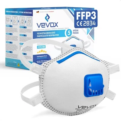 VEVOX® FFP3 Maske mit Ventil – 5er, 10er oder 20er Set – Staubmaske – Atemschutz