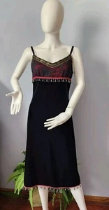 Betsey Johnson NY VTG Slip Dress Y2K Stretch Velvet Floral Lace Beaded Sz L - Picture 1 of 24