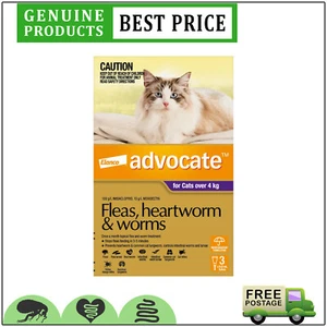 ADVOCATE 3 Doses Monthly Heartworm Flea Treatment for Cats Over 4 Kg PURPLE - Picture 1 of 2