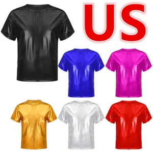 Kids Girl Sequin Crop Top Short Sleeve Shirt Dance Athletic Shirt Performance - Picture 1 of 85