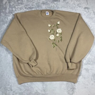 Vintage Jerzees Super Sweats Sweatshirt 2X Beige Tan Floral Cottagecore Grandma - Image 1 of 4