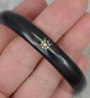 Rare Solid Silver Black Enamel and Seed Pearl Mourning Bangle
