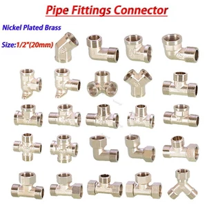 BSP1/2" Brass Female/Male Thread Elbow Tee 4-Way Pipe Fittings Connector Adapter - Picture 1 of 30