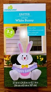 OUTDOOR EASTER DECOR~LIGHTED INFLATABLE~3.5 FT~BUNNY~HAPPY EASTER~NIB - Picture 1 of 2