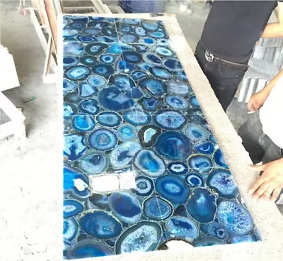 Natural Blue Agate Stone Dining Table Luxury Gemstone Slab Center Table for Top - Image 1 of 3