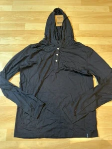 Felpa con cappuccio Henley lana merino uomo grande nera manica lunga 175 GSM 100% - Foto 1 di 6