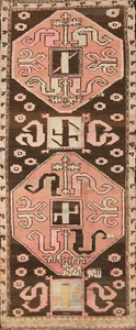 Vintage Brown Geometric Traditional 8' Runner Rug 2x8 Hand-knotted Wool Carpet - Picture 1 of 24