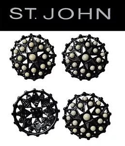 St John Knits (0.75) Inch Black Enamel White Beaded Filagree Buttons - Picture 1 of 1