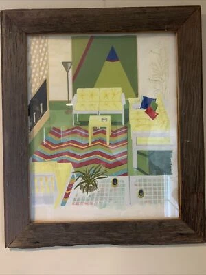 "Pintura acrílica acuarela de mediados de siglo diseño interior Shirley Sklar 24x21""" Foto 1 de 4