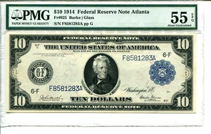 FR 925 1914 $10 FEDERAL RESERVE BANK NOTE ATLANTA PMG 55 EPQ ABOUT UNCIRCULATED - Picture 1 of 2