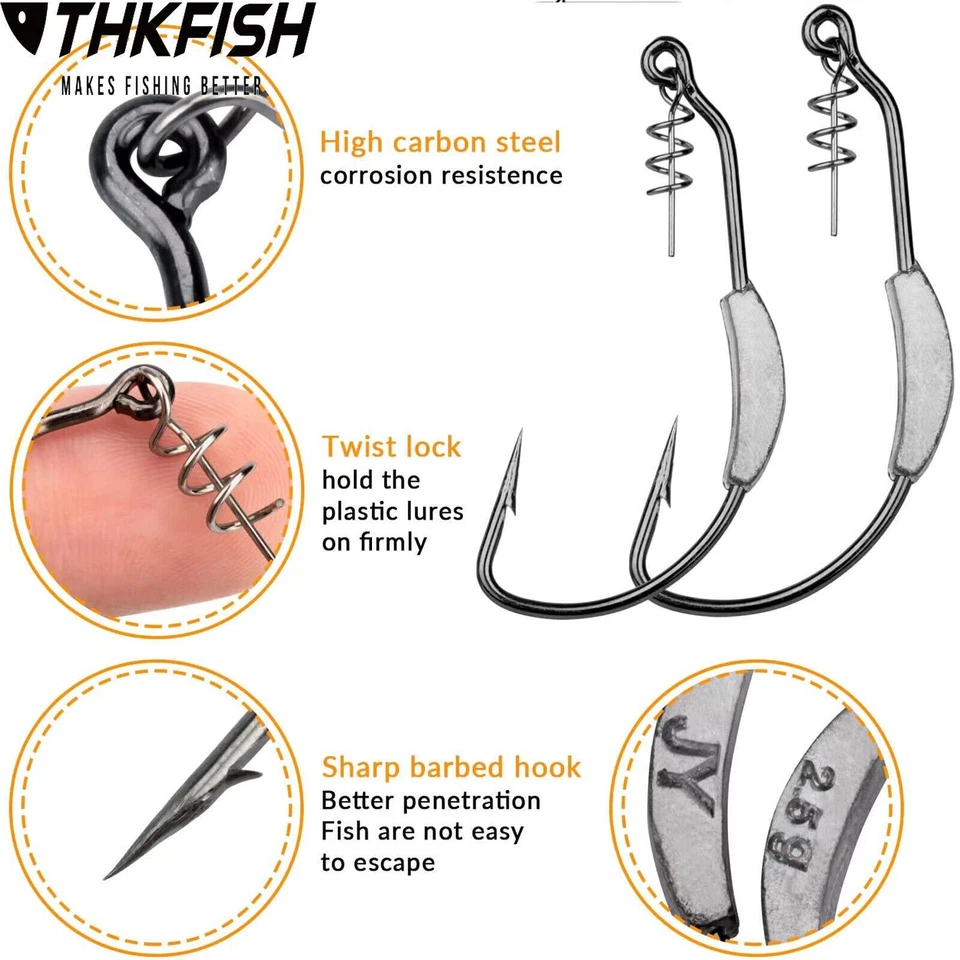 Ganchos de pesca para pesca de lubina 30 piezas EWG gancho de gusano desplazado ganchos de plataforma Texas  Foto 1 de 4