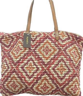 Bolsa tote de palha padrão geográfico extragrande Style & Co. - Imagem 1 de 4