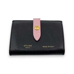Celine Black Pink Leather Card Holder with Snap Tab - Picture 1 of 24