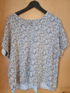 Soyaconcept Bluse Shirt Tunika Gr. XL Blumen Beige Braun Blau Töne kurzer Arm - Bild 1 von 12