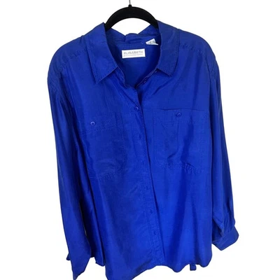 Blusa de seda azul real con botones para mujer talla 16 XL 90 cuello Claiborne Foto 1 de 4