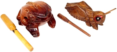 Máquina de ruido de percusión de música de rana y cricket tallada a mano de colección Foto 1 de 4