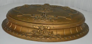 ANTIQUE WOOD CASKET JEWELRY BOX VICTORIAN ORNATE CARVED DETAILS FLORALS VELVET - Picture 1 of 8