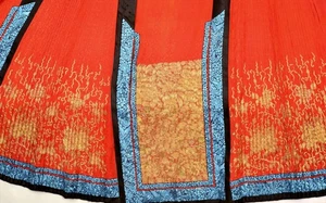 1900's Chinese Brocade Silk Embroidery Gold Thread Lady Skirt - Picture 1 of 17