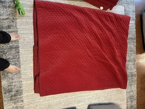 Pottery Barn Washed Velvet Diamond Quilt Red Silk Cotton King and 1 Euro Sham - Picture 1 of 5