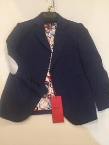Boys Elie Balleh Blue Blazer With White Elbow Patch, Size 4 - Picture 1 of 5