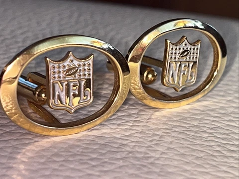 RARE VTG LOGO NFL Football Mens Cuff Links Goldtone 1” Large Oval Cover