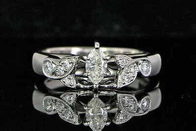 1/3 Ct White Marquise Cut Simulated Diamond Wedding Ring Matching 925 Silver Set - Image 1 of 4