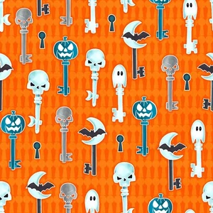Henry Glass - Welcome Foolish Mortals - Keys - Orange, Fabric BTY - Picture 1 of 5
