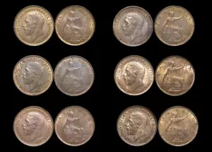 Juego de Farthings de Bronce Jorge V (6), UNC con Brillo y Manchas Menores 🇬🇧 - Imagen 1 de 1