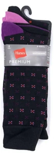 Hanes Premium Men's Dress Crew Socks 3 Pair Black Purple Red Pink Shoe Size 6-12 - Picture 1 of 10