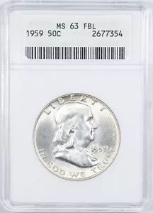1959 ANACS MS63FBL Benjamin Franklin Silver Half Dollar SOAPBOAX HOLDER! - Picture 1 of 4