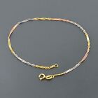 10K MULTI-TONED GOLD TWISTED SINGAPORE 7.5&quot; BRACELET WITH PLAQUE STATIONS
