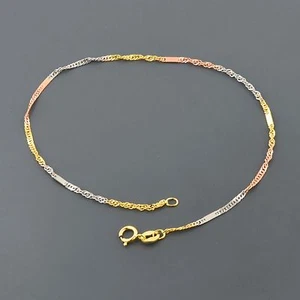 10K MULTI-TONED GOLD TWISTED SINGAPORE 7.5" BRACELET WITH PLAQUE STATIONS - Picture 1 of 2