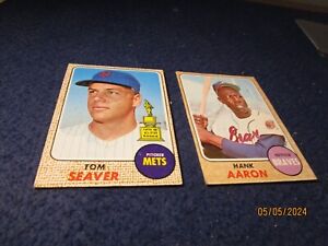 1968 Topps #45 Tom Seaver & #110 Hank Aaron Baseball Card Lot