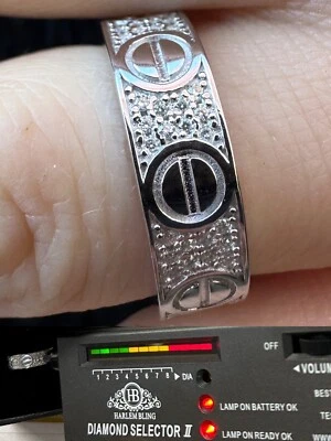 Alianza de eternidad de moissanita helada real anillo de tornillo de boda probador de pase plata 925 5 mm Foto 1 de 4