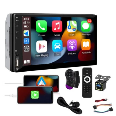 7" Car Radio Apple/Andriod Carplay Car Stereo Touch Screen Double 2Din + Camera