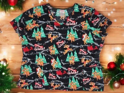 Рождественский скраб-топ Rudolph the Red-Nosed Reindeer размер 3XL праздничный скраб - Изображение 1 из 4