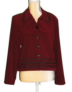 R&K Originals Jacket ~ Womens 8 ~ Brush Burgundy ~ Button Down ~ Decorative Trim - Picture 1 of 19