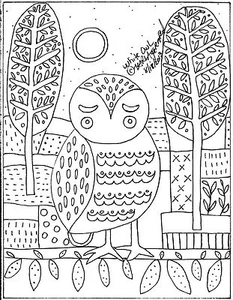 RUG HOOK CRAFTS PAPER PATTERN White Owl FOLK ART ABSTRACT Primitive Karla Gerard - Picture 1 of 2