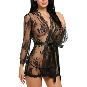 Sexy Lencería Floral Encaje Ver a través Vestido Kimono SNT8057 - Imagen 1 de 11