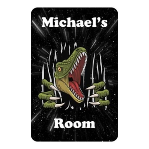 Dinosaur Breaking Out Of Space Kids Bedroom Door Sign Personalised - Any Name - Picture 1 of 5