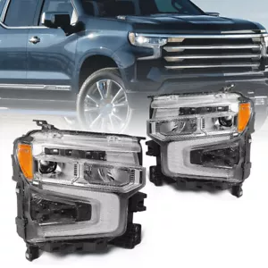 2P LED Headlight For 2022-2024 Chevy Silverado 1500 LT RST Chrome Bezel Headlamp - Picture 1 of 19