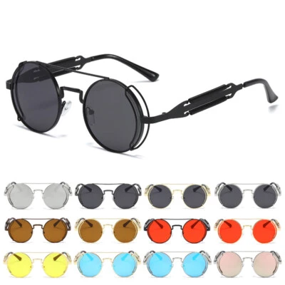 Vintage Round Steampunk Sunglasses Retro Circle Metal Frame Hippie Style Glasses - Image 1 of 4