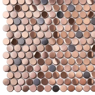 Azulejos de mosaico redondos de cobre negro centavo - Elegante Art Deco para 5 cuadrados Cobertura de pies Foto 1 de 4