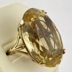 Vintage Retro 9ct Yellow Gold Large 30mm X 21mm Citrine Cocktail Ring Size I 1/2 - Picture 1 of 12