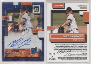 2022 Donruss Optic Navy Blue Cracked Ice Prizm /35 Mike Baumann Rookie Auto RC