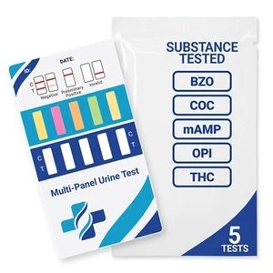 5 PACK Drug Test Kit 5-Panel (BZO COC mAMP OPI THC) Urine Dip Card Detection - Picture 1 of 1