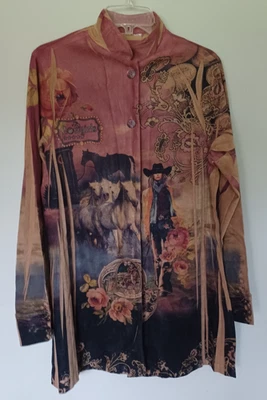 Blusa Fantazia De Colección Para Mujer M Western Rodeo Vaquera Estilo Túnica Imitación Gamuza Cinturón Foto 1 de 4