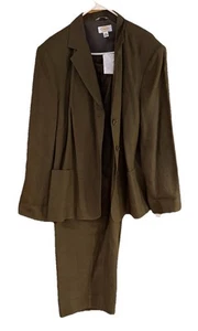 Talbots Woman Brown Irish Linen Lined 22W Wide Leg 2 Piece Pants Suit & Jacket - Picture 1 of 17