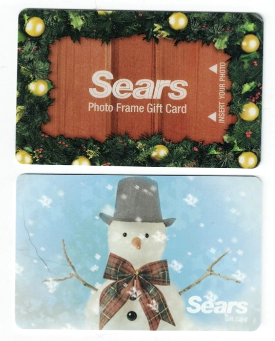 Sears Gift Card - Christmas Holidays - Snowman & Frame - LOT of 2 - No Value - Image 1 of 1