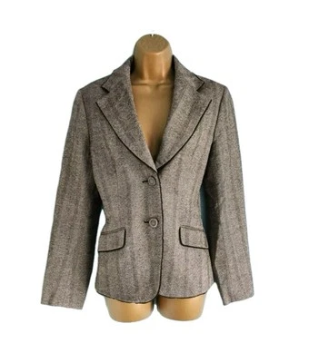 Blazer inteligente MAXMARA marrón espiga mezcla de lana y seda Reino Unido 10 Foto 1 de 4